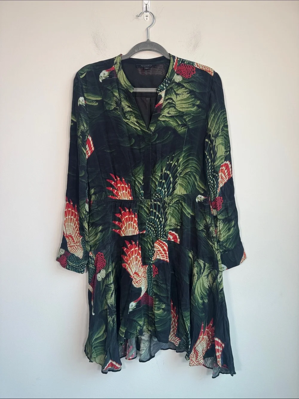 All Saints Martina Swoop Dress in Moss Green - M